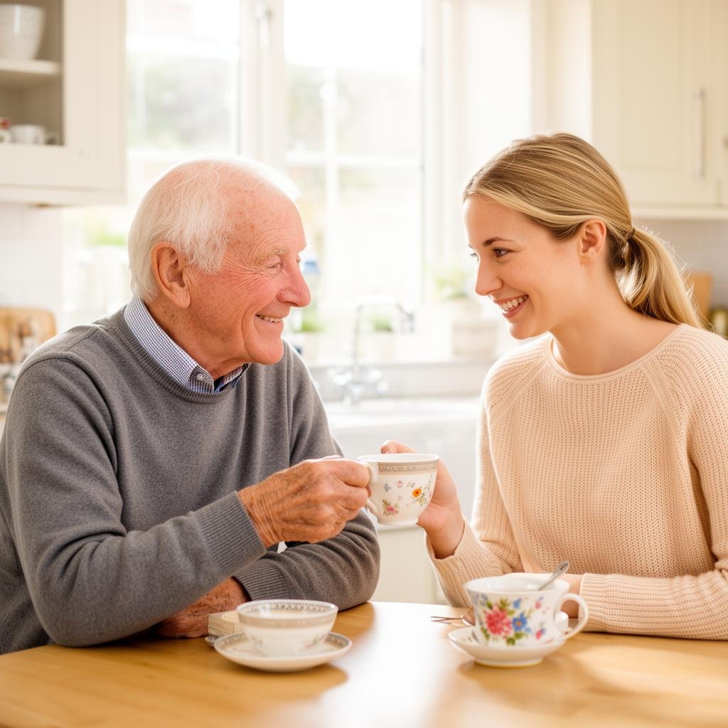 A caregiver sharing a warm moment with a senior client